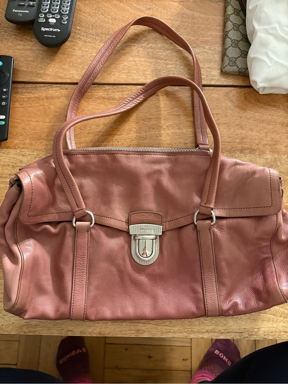Prada Leather Satchel Tote Bag in Dusty Rose